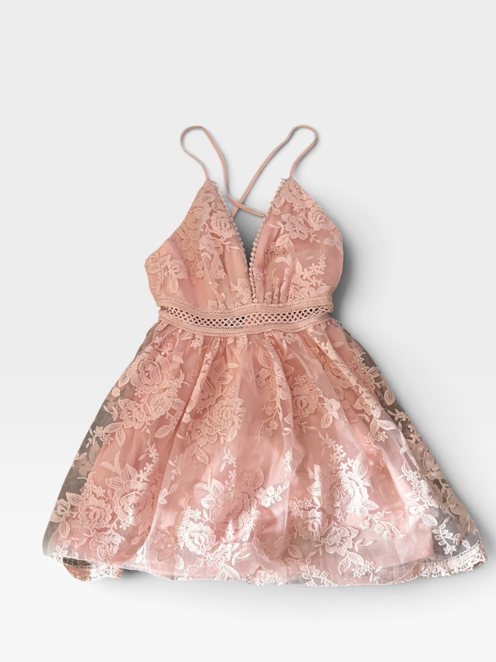 Blush Pink Lace Babydoll Mini Dress XS/S Romantic Boho